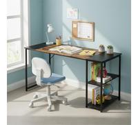 FurnitureR Scrivania Camera Bambino/Adolescente, 120 x 60 cm, Vassoio Bi-Color Retro Marrone e Nero, 2 ripiani Laterali Regolazione in Altezza, Struttura in Metallo, Grandi Spazi