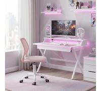 FurnitureR Sedia da Gaming Compatta, Schienale Hollow in PP, Altezza Regolabile, Seduta Ergonomica Girevole in Schiuma Base in Ferro a 5 Ruote per Lettura, Disegno, Gaming, Morandi Rosa