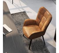 FurnitureR Sedie da ufficio casual, poltrona in stile retrò, camoscio marrone con schienale alto a quadri e gambe in metallo nero, altezza 45 cm, per discussioni in ufficio, accoglienza e