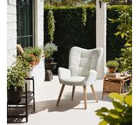 FurnitureR Sedie Lunghe per Esterni, Tessuto Beige con Schienale Alto Ergonomico e Piedi in Legno di Faggio, H45 cm, Sedia da Lettura Casual per Giardini, Balconi e Terrazze, 61 x 72 x 88 cm