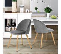 FurnitureR Set di 2 morbide e Confortevoli, in Velluto Grigio con Gambe in Metallo, sedie da Salotto in Conchiglia, per Cucina e Sala da Pranzo, 56 x 49 x 77cm