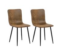 FurnitureR Set di 2 sedie da cucina in pelle scamosciata con gambe in metallo, per camera da letto, soggiorno, gambe nere, marrone