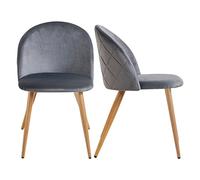 FurnitureR Set di 2 sedie da pranzo in velluto, imbottite, per il tempo libero, seduta con cuscino in velluto e gambe in metallo di quercia, per soggiorno, colore: grigio