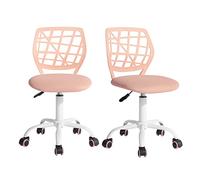 FurnitureR Set di 2 sedie da ufficio regolabili in altezza, girevoli in tessuto, ergonomiche, senza braccioli, per sala studio, rosa chiaro