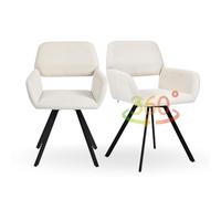 FurnitureR Set di 2 sedie girevoli per sala da pranzo, sedia girevole, sedia da cucina, comoda con braccioli, schienale, braccioli per sala da pranzo, soggiorno, tessuto beige