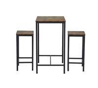FurnitureR Set di 3 set da bar, bistrò, tavolo + stools, breakfast table with 2 High Stools, Steel Frame, Industrial Style, Rustic Brown, for Kitchen, Dining Room, Living Room, 80 x 50 x 90 cm