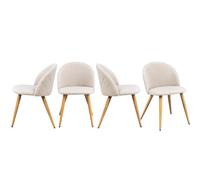 FurnitureR Set di 4 sedie da sala da pranzo moderne a forma di conchiglia in tessuto beige morbido con gambe in metallo, eleganti sedili da cucina