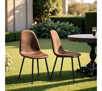 FurnitureR Set di 4 sedie da terrazza in velluto marrone, struttura in metallo, resistente alle intemperie, sedie da giardino per tavolo