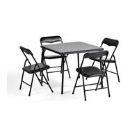 FurnitureR Set di 5 pezzi per bambini pieghevoli, in metallo durevole con sedili in rilievo, design classico nero per interni Gatherings, spazio-risparmio per una facile conservazione, 61 cm quadrato