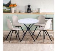 FurnitureR Set tavolo da pranzo rotondo in legno, tavolo da cucina in legno da 80 cm e 4 sedie per sala da pranzo, stile scandinavo in legno e nero, tavolo in marmo bianco + 4 sedie girevoli color