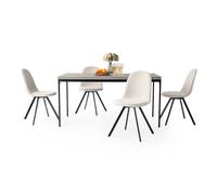 FurnitureR Set tavolo da pranzo, tavolo da cucina in legno grigio e 4 sedie girevoli beige, tavolo da cucina per sala da pranzo soggiorno, 150 x 75 x 75 cm, scrivania grigia e gambe nere+sedie