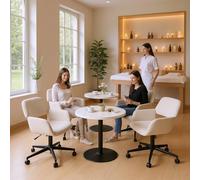 FurnitureR Sgabello girevole beige, ergonomia moderna, imbottitura in ciniglia, altezza regolabile, mobili salvaspazio, seduta comoda, casa e ufficio