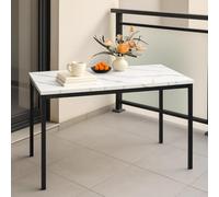 FurnitureR Tavoli da servizio da giardino in finto marmo bianco, per 4-6 persone, piano in legno spesso con struttura in metallo, per terrazza, patio, sala da pranzo, giardino, 120 x 70 x 75 cm