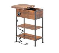 FurnitureR Tavolino con stazione di ricarica, mobile ribaltabile e ripiani a 2 livelli, tavolino da divano, comodino per piccoli spazi, soggiorno, camera da letto, ufficio, 60 x 30 x 61 cm, marrone