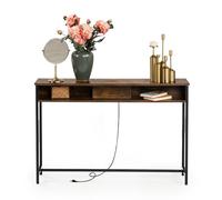 FurnitureR Tavolo consolle con 2 stazioni di ricarica nascoste, tavolo d'ingresso industriale con 2 porte USB, divano da 120 cm con ripiano, tavolino per ingresso, corridoio, corridoio, soggiorno