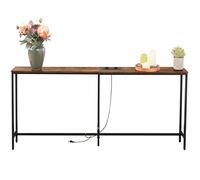 FurnitureR Tavolo consolle con 2 stazioni di ricarica, tavolo d'ingresso industriale con 2 porte USB, tavolino da divano sottile 180 cm, per ingresso, corridoio, corridoio, soggiorno, colore marrone