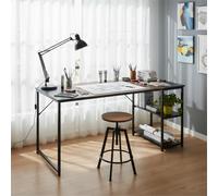 FurnitureR Tavolo da disegno industriale 120 cm, piano bicolore retrò marrone e nero, 2 ripiani laterali per forniture di regolazione in altezza, ideale per officina, creazione o ufficio casa