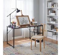FurnitureR Tavolo da disegno industriale 140 cm, piano bicolore retrò marrone e nero, 2 ripiani laterali per forniture di regolazione in altezza, ideale per officina, creazione o ufficio casa