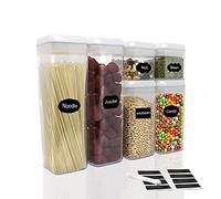 FurnitureXtra Contenitori impilabili da cucina per armadi e dispense, contenitori in plastica trasparente con coperchio, senza BPA, con etichette e pennarelli (set da 6)