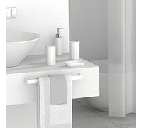 FurnitureXtra - Set di 7 accessori da bagno, in plastica, portasapone, portasapone, dispenser per sapone, bicchiere, tenda da doccia, anelli per tende e tappetino da bagno, colore: bianco