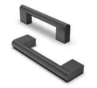 FURNIWARE Confezione da 10 maniglie per armadietti, maniglie per cassetti, in acciaio inox, per porte di armadietti da cucina, colore nero opaco, foro centrale da 96 mm
