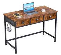 Furologee Piccola scrivania per computer con 3 cassetti in tessuto, scrivania semplice per casa e ufficio, scrivania con ganci, tavolo da studio per lavorare piccoli spazi, scrivania per trucco per