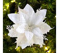 FurRain Stella di Natale artificiali, decorazioni natalizie glitterate, fiori di Natale, decorazioni natalizie per albero di Natale, ghirlande per Capodanno, feste di nozze, ornamenti (bianco)