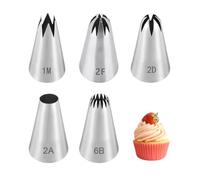 FURREN 5 Pezzi Beccucci Sac a Poche Grandi a Stella Punte Sac a Poche Professionali Beccucci in Acciaio Inox Bocchette Decorative Accessori Beccucci per Zeppole per Decorare Torte Crema Cupcake
