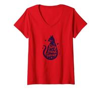 Furry Friend Forever - Amante dei Gatti Maglietta con Collo a V, Donna, Rosso, S