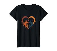 Furry Friends: Adorabile Cane Famiglia Cuore Maglietta, Donna, Nero, L