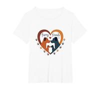 Furry Friends: Adorabile Cane Famiglia Cuore Maglietta, Donna Plus-Size, Bianco, 3X