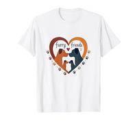 Furry Friends: Adorabile Cane Famiglia Cuore Maglietta, Uomo, Bianco, L