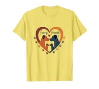 Furry Friends: Adorabile Cane Famiglia Cuore Maglietta, Uomo, Limone, L