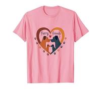 Furry Friends: Adorabile Cane Famiglia Cuore Maglietta, Uomo, Rosa, 3XL