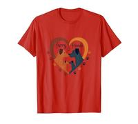Furry Friends: Adorabile Cane Famiglia Cuore Maglietta, Uomo, Rosso, 3XL