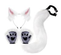 Furry Wolf - Set per cosplay con clip realistiche a coda, orecchie e guanti, morbido accessorio per costume di Halloween per ragazze e donne, spettacoli stravaganti per feste, spettacoli teatrali
