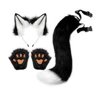 Furry Wolf - Set per cosplay con clip realistiche a coda, orecchie e guanti, morbido accessorio per costume di Halloween per ragazze e donne, spettacoli stravaganti per feste, spettacoli teatrali