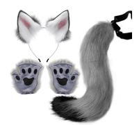 Furry Wolf - Set per cosplay con clip realistiche a coda, orecchie e guanti, morbido accessorio per costume di Halloween per ragazze e donne, spettacoli stravaganti per feste, spettacoli teatrali