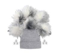 Furryvalley Pompom in Finta Pelliccia 6 Pezzi Fai da Te Palline Soffici per Cappelli e Scarpe, Accessori per Cappelli a Maglia Rimovibili 15,7 cm Extra Large (Grigio e Bianco)