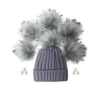 Furryvalley - Pompon in pelliccia sintetica, 6 pezzi, per realizzare cappelli, scarpe, con chiusura a scatto, rimovibile, accessori per cappelli da lavoro a maglia, 15,2 cm, extra large (grigio)