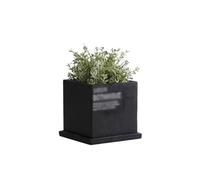 FURUIM2024M Vaso per piante e fiori in cemento, semplice, creativo, quadrato, verde, piccolo, perforato, traspirante, con vassoio, vasi in cemento personalizzati, vaso da giardinaggio (nero, grande)