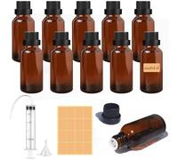 Furuising 10 Pezzi Flaconi di Vetro Ambrato, 50ml Flacone Contagocce in Vetro Marrone, Riutilizzabili Piccole Bottiglie di Olio Essenziale con 20ml Siringa per Oli Essenziali Profumo Aromaterapia