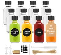 Furuising 12 Pezzi Bottigliette di Vetro Piccole, 2oz / 60ml Mini Bottiglie Vetro, Riutilizzabile Shot Bottigliette per Liquori con Cartellino per Zenzero, Liquore, Bevande