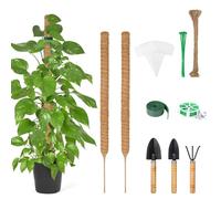 Furuising 2 Pezzi Bastone di Muschio 70cm, Addensare Palo Totem in Fibra di Cocco, Pieghevoli Bastone per Piante Rampicanti con 7 Accessori per Piante Bastoncino di Muschio per Piante Rampicanti