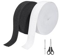 Furuising 2 Pezzi Elastico per Cucito 30 mm × 20 m, Elastico per Pantaloni Bianco e Nero, Piatto Elastici da Cucito con Forbici e Clip per Infilare per Pantaloni, Cucito, Fai da Te a Mano