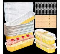 Furuising 30 Pezzi Mini Teglie per Pane con Coperchi e Cucchiai, 200ml Contenitori Rettangolari per Cupcake in Alluminio, Pentole Quadrate in Foglio Per Cottura di Pane, Torte, Muffin, Dessert