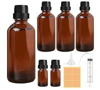 Furuising 4 Pezzi 100ml Amber Bottiglie per Oli Essenziali, Riutilizzabile Flaconi di Vetro Ambrato, Flacone Contagocce con 2 * 10ml Amber Bottiglie, Siringa per Oli Essenziali Profumo Aromaterapia