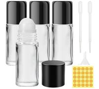 Furuising 4 Pezzi 50ML Roll on Vuoto per Oli Essenziali, Vuoto Roll On Bottiglie con Sfera, Ricaricabili Flacone per Olio Essenziale con Contagocce, Imbuto, Adesivo per Aromaterapia, Profumi
