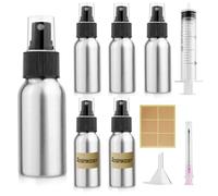 Furuising 5 Pezzi Flacone Spray Vuoto in Alluminio, 50ml Fine Spray Bottle, Piccoli Ricaricabile Bottiglia Spray,Portatile Nebulizzatore con 20ml Siringa, Imbuto per Oli Essenziali, Liquidi Cosmetici