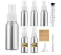 Furuising 5 Pezzi Flacone Spray Vuoto in Alluminio, 50ml Fine Spray Bottle, Piccoli Ricaricabile Bottiglia Spray,Portatile Nebulizzatore con 20ml Siringa, Imbuto per Oli Essenziali, Liquidi Cosmetici